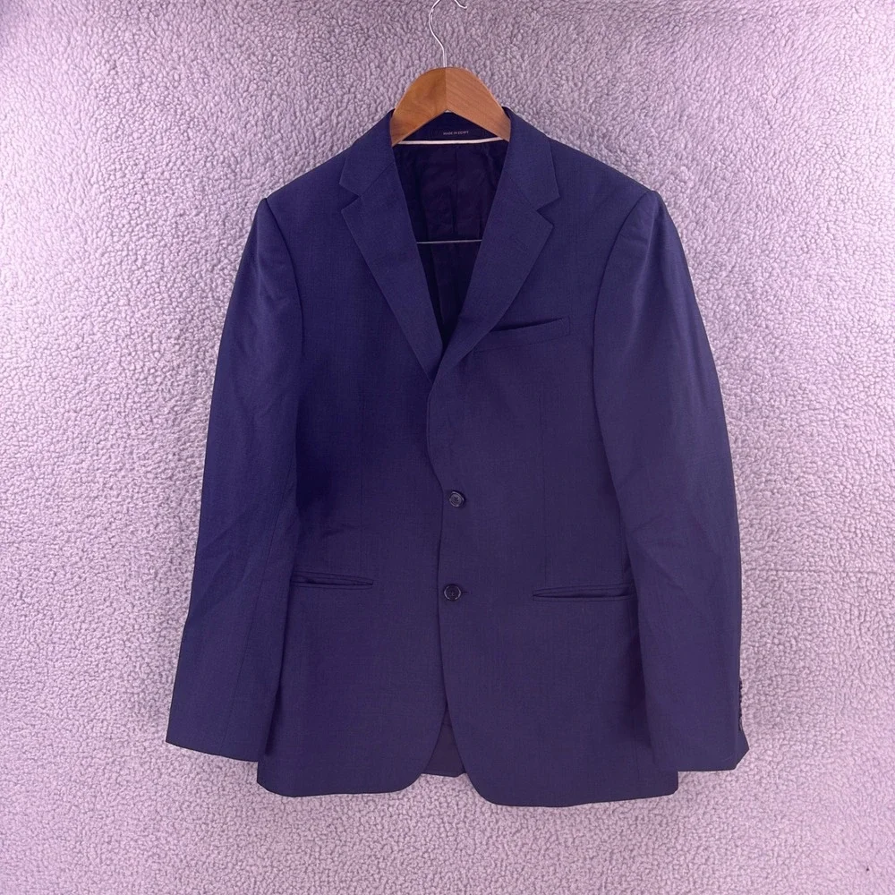 Z Zegna Men's 40R Navy Blue Wool Blend Micro Check Drop 8 Suit Jacket Blazer